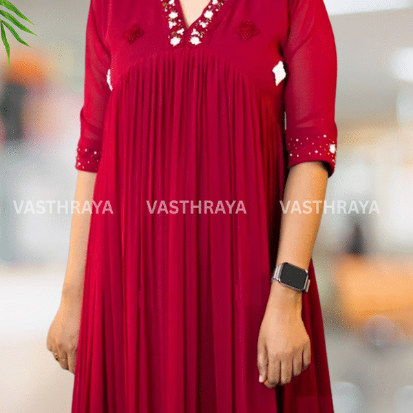 Hand worked V Neck Collar Kurti